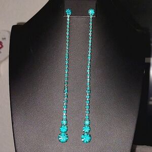 Beautiful Long Blue Jeweled Earrings.